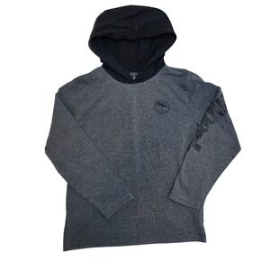 Timberland Kids Heathered Gray Black Hooded Zip Graphic T-Shirt Size S 7/8 0824